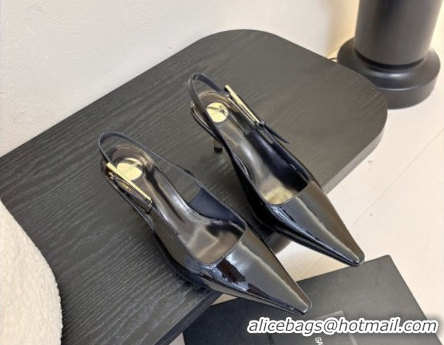 Sophisticated Saint Laurent Lee Slingback Pumps 6.5cm with Buckle in Patent Leather Black 0424072