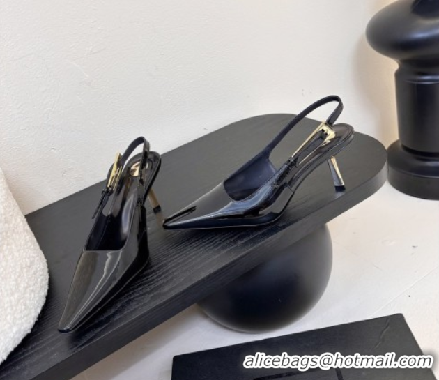 Sophisticated Saint Laurent Lee Slingback Pumps 6.5cm with Buckle in Patent Leather Black 0424072