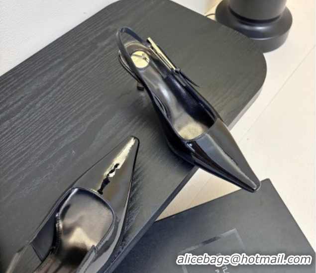 Sophisticated Saint Laurent Lee Slingback Pumps 6.5cm with Buckle in Patent Leather Black 0424072