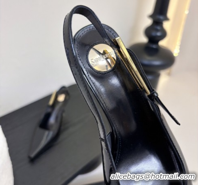 Sophisticated Saint Laurent Lee Slingback Pumps 6.5cm with Buckle in Patent Leather Black 0424072