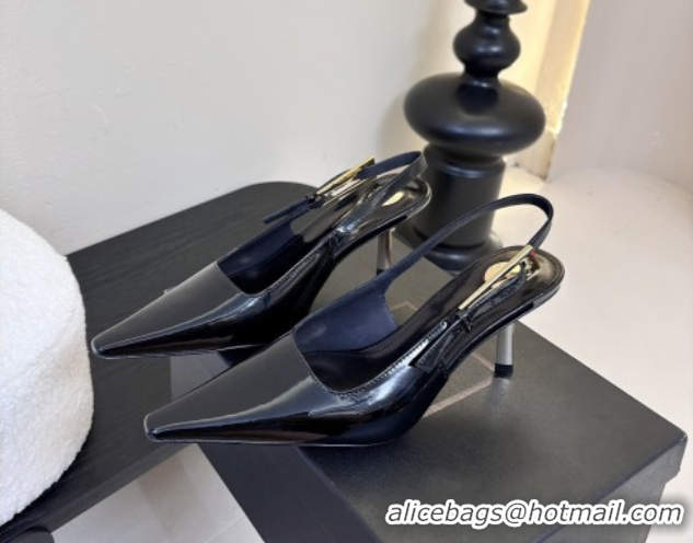 Sophisticated Saint Laurent Lee Slingback Pumps 6.5cm with Buckle in Patent Leather Black 0424072