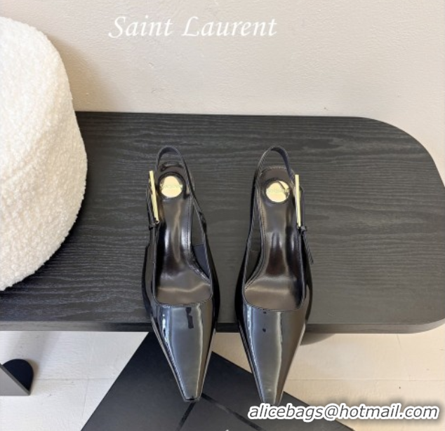 Sophisticated Saint Laurent Lee Slingback Pumps 6.5cm with Buckle in Patent Leather Black 0424072
