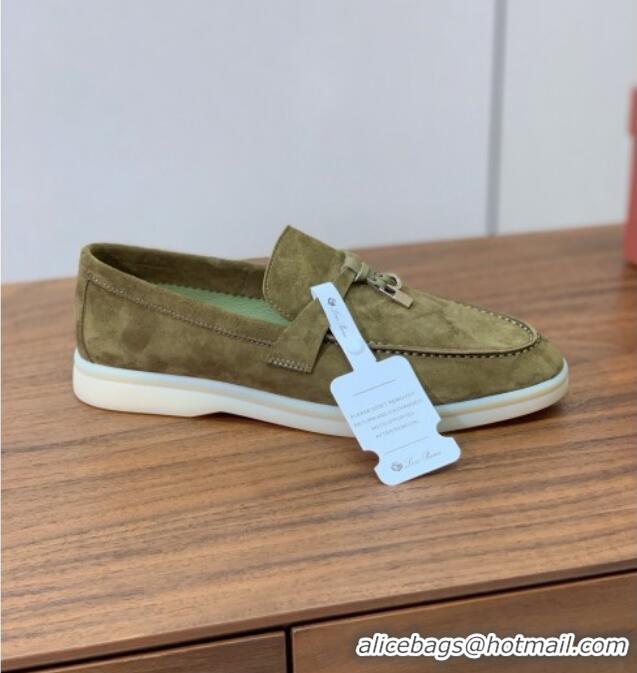 Cheapest Loro Piana Summer Charms Walk Loafer in Suede LP61822 Green 2025