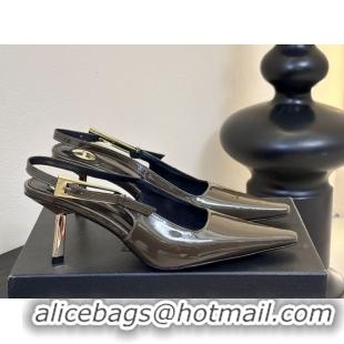 Hot Style Saint Laurent Lee Slingback Pumps 6.5cm with Buckle in Patent Leather Green 0424073