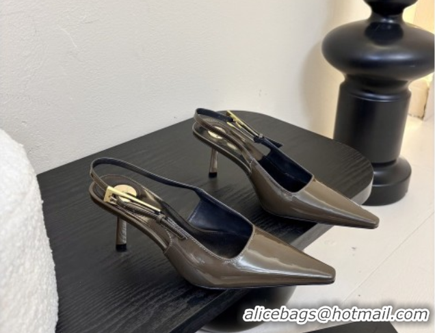 Hot Style Saint Laurent Lee Slingback Pumps 6.5cm with Buckle in Patent Leather Green 0424073