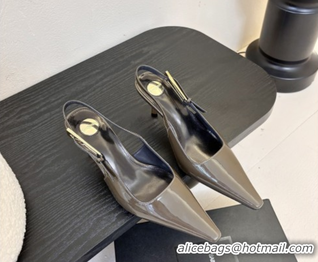 Hot Style Saint Laurent Lee Slingback Pumps 6.5cm with Buckle in Patent Leather Green 0424073