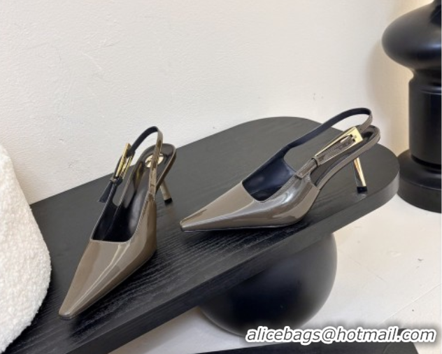 Hot Style Saint Laurent Lee Slingback Pumps 6.5cm with Buckle in Patent Leather Green 0424073