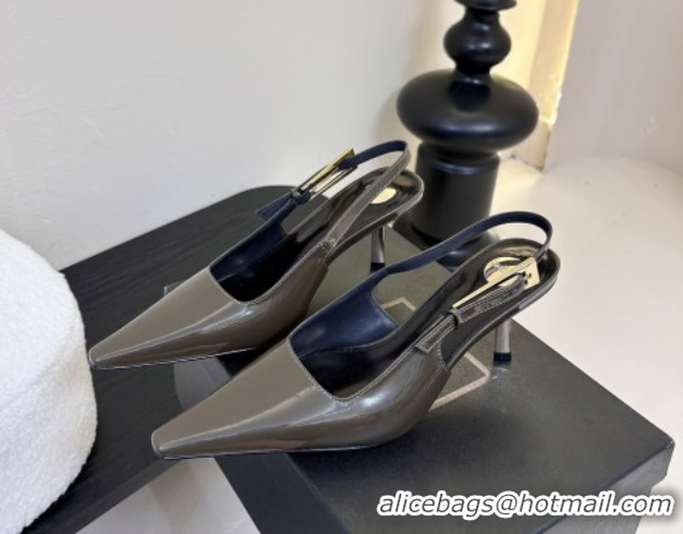Hot Style Saint Laurent Lee Slingback Pumps 6.5cm with Buckle in Patent Leather Green 0424073