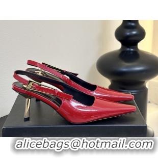 Charming Saint Laurent Lee Slingback Pumps 6.5cm with Buckle in Patent Leather Red 0424074