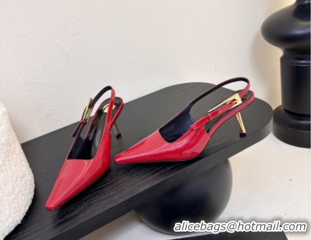 Charming Saint Laurent Lee Slingback Pumps 6.5cm with Buckle in Patent Leather Red 0424074