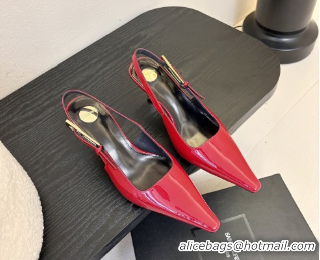 Charming Saint Laurent Lee Slingback Pumps 6.5cm with Buckle in Patent Leather Red 0424074