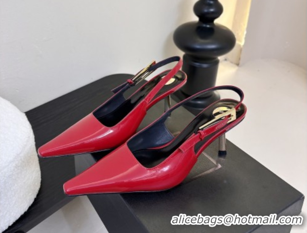Charming Saint Laurent Lee Slingback Pumps 6.5cm with Buckle in Patent Leather Red 0424074