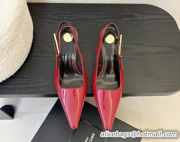 Charming Saint Laurent Lee Slingback Pumps 6.5cm with Buckle in Patent Leather Red 0424074