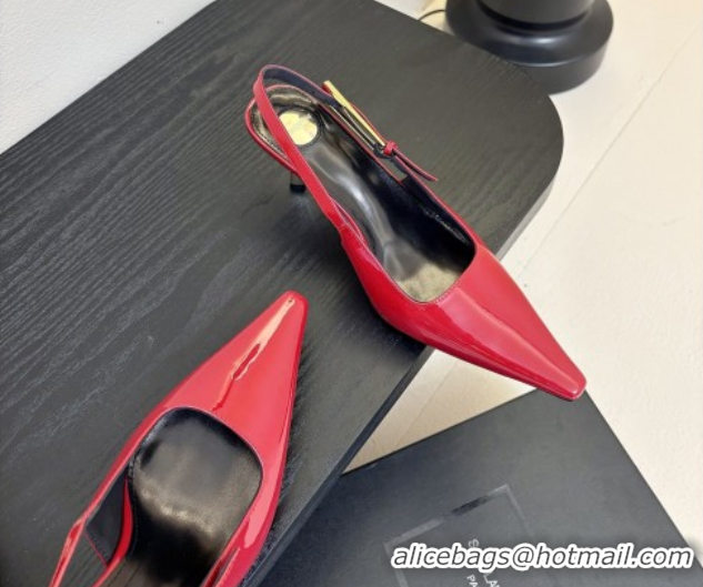 Charming Saint Laurent Lee Slingback Pumps 6.5cm with Buckle in Patent Leather Red 0424074