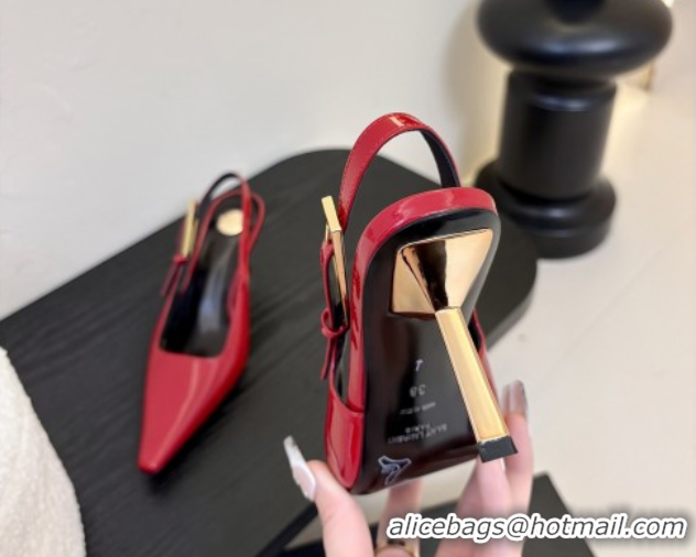 Charming Saint Laurent Lee Slingback Pumps 6.5cm with Buckle in Patent Leather Red 0424074