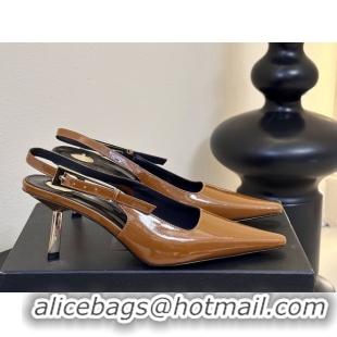 Durable Saint Laurent Lee Slingback Pumps 6.5cm with Buckle in Patent Leather Brown 0424075