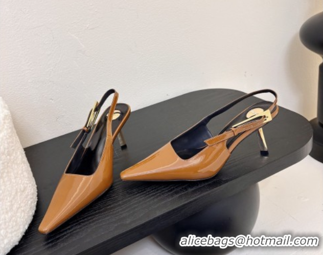 Durable Saint Laurent Lee Slingback Pumps 6.5cm with Buckle in Patent Leather Brown 0424075