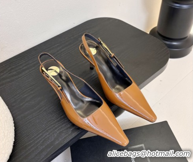 Durable Saint Laurent Lee Slingback Pumps 6.5cm with Buckle in Patent Leather Brown 0424075
