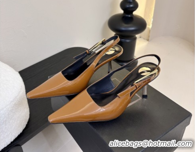 Durable Saint Laurent Lee Slingback Pumps 6.5cm with Buckle in Patent Leather Brown 0424075