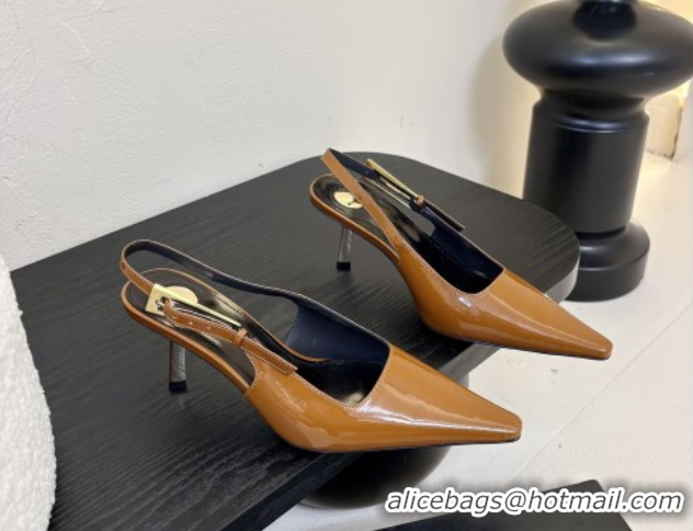 Durable Saint Laurent Lee Slingback Pumps 6.5cm with Buckle in Patent Leather Brown 0424075