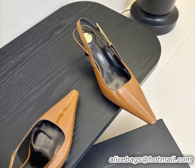 Durable Saint Laurent Lee Slingback Pumps 6.5cm with Buckle in Patent Leather Brown 0424075