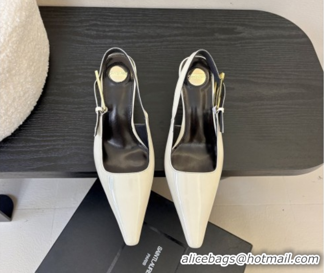 Purchase Saint Laurent Lee Slingback Pumps 6.5cm with Buckle in Patent Leather White 0424076