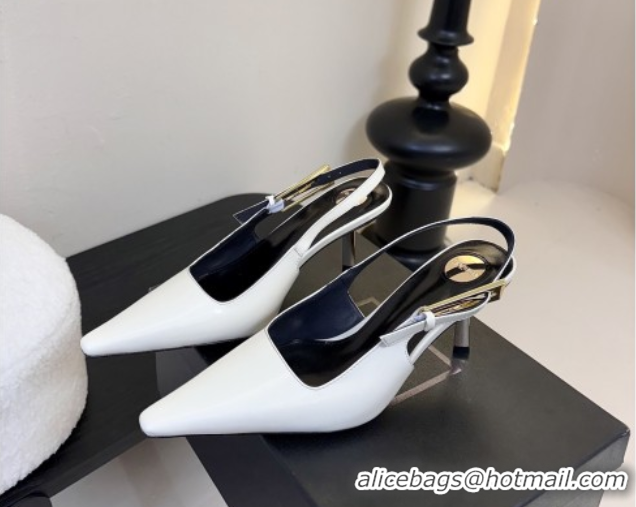 Purchase Saint Laurent Lee Slingback Pumps 6.5cm with Buckle in Patent Leather White 0424076