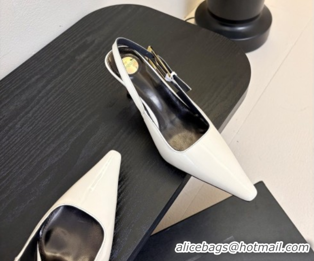 Purchase Saint Laurent Lee Slingback Pumps 6.5cm with Buckle in Patent Leather White 0424076