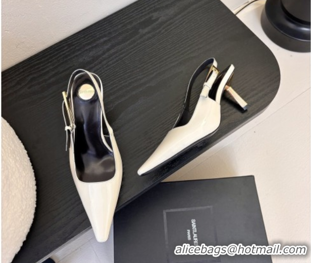 Purchase Saint Laurent Lee Slingback Pumps 6.5cm with Buckle in Patent Leather White 0424076