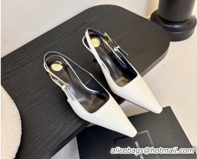 Purchase Saint Laurent Lee Slingback Pumps 6.5cm with Buckle in Patent Leather White 0424076