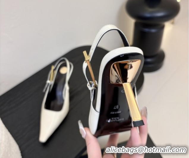 Purchase Saint Laurent Lee Slingback Pumps 6.5cm with Buckle in Patent Leather White 0424076