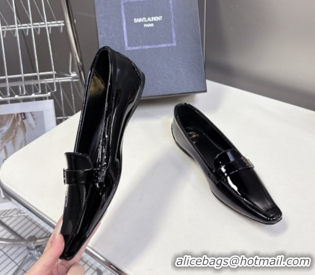 Grade Quality Saint Laurent Poppy Ballerinas Flat in Patent Leather Black 0424077