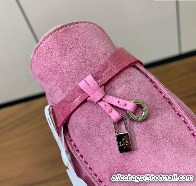 ​Top Quality Loro Piana Charms Walk Babouche Loafer in Suede LP061915 Peach Pink 2025