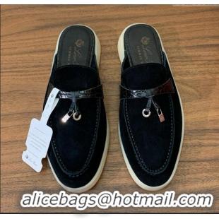 ​Luxury Classic Loro Piana Charms Walk Babouche Loafer in Suede LP061916 Black 2025