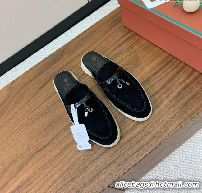 ​Luxury Classic Loro Piana Charms Walk Babouche Loafer in Suede LP061916 Black 2025
