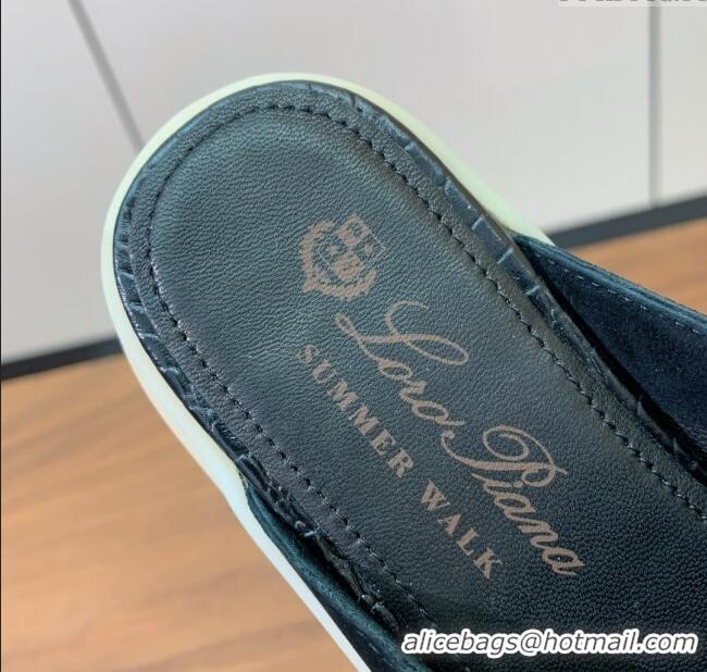 ​Luxury Classic Loro Piana Charms Walk Babouche Loafer in Suede LP061916 Black 2025