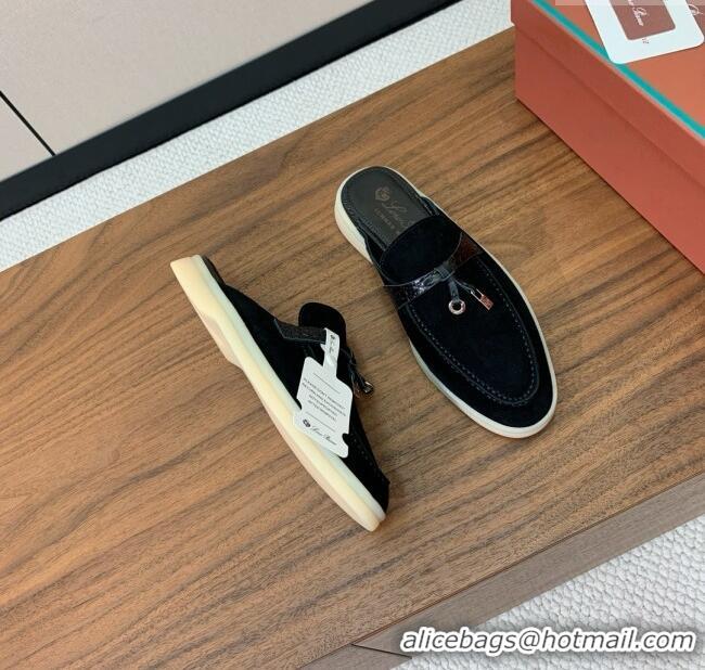 ​Luxury Classic Loro Piana Charms Walk Babouche Loafer in Suede LP061916 Black 2025
