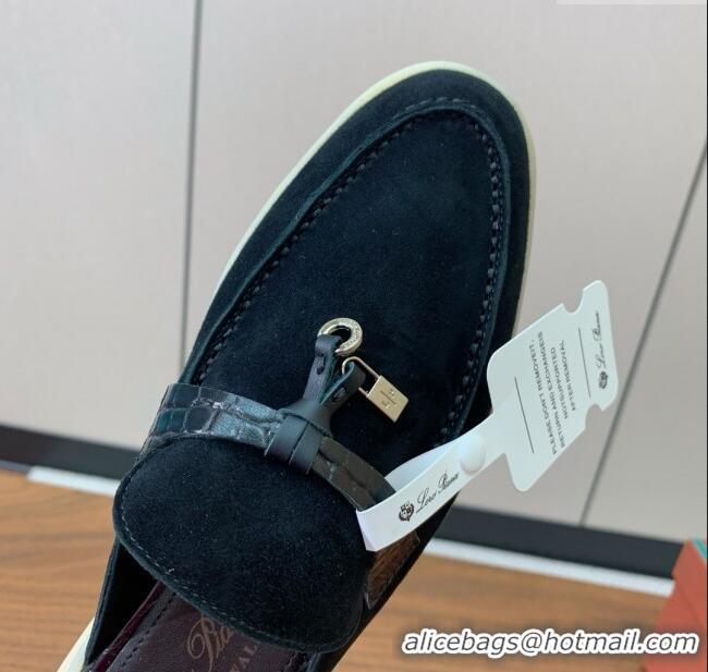 ​Luxury Classic Loro Piana Charms Walk Babouche Loafer in Suede LP061916 Black 2025