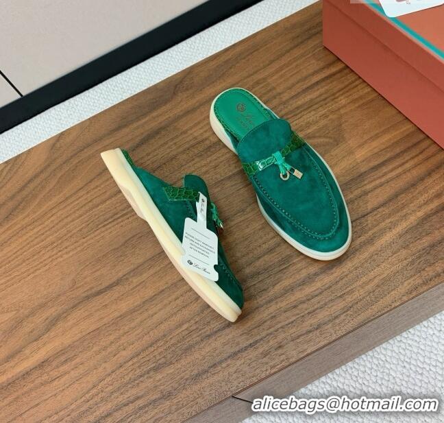​Famous Brand Loro Piana Charms Walk Babouche Loafer in Suede LP061918 Green 2025
