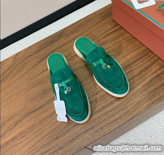 ​Famous Brand Loro Piana Charms Walk Babouche Loafer in Suede LP061918 Green 2025