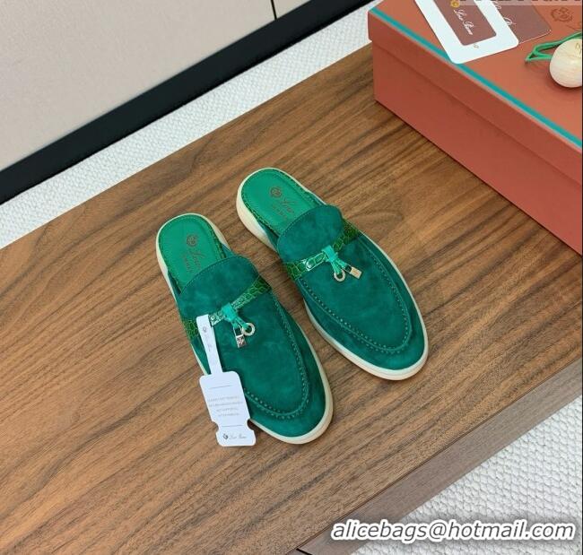​Famous Brand Loro Piana Charms Walk Babouche Loafer in Suede LP061918 Green 2025