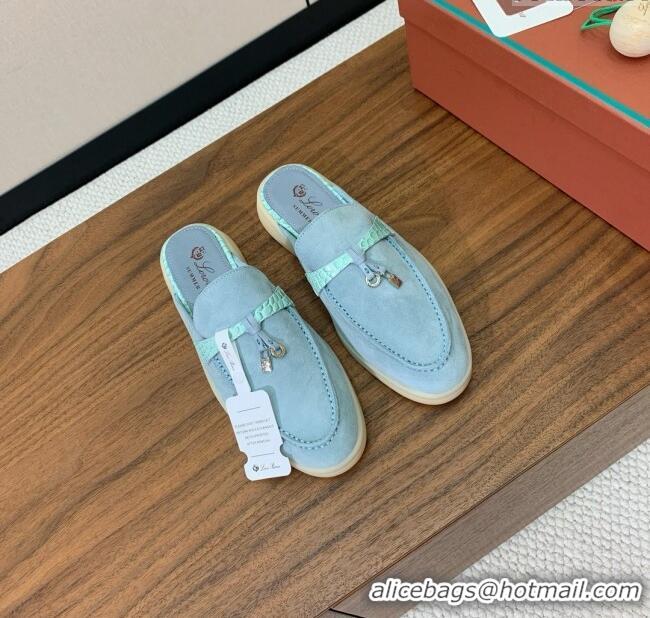 Super Quality Loro Piana Charms Walk Babouche Loafer in Suede LP061920 Light Blue 2025