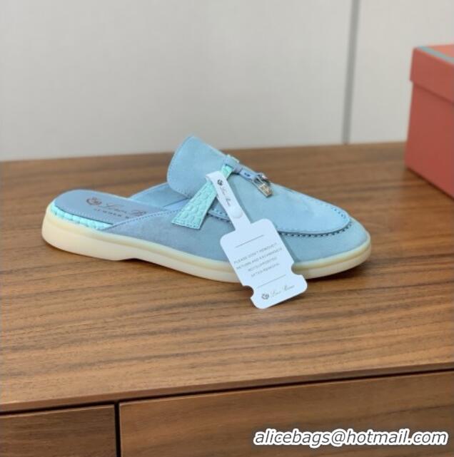 Super Quality Loro Piana Charms Walk Babouche Loafer in Suede LP061920 Light Blue 2025