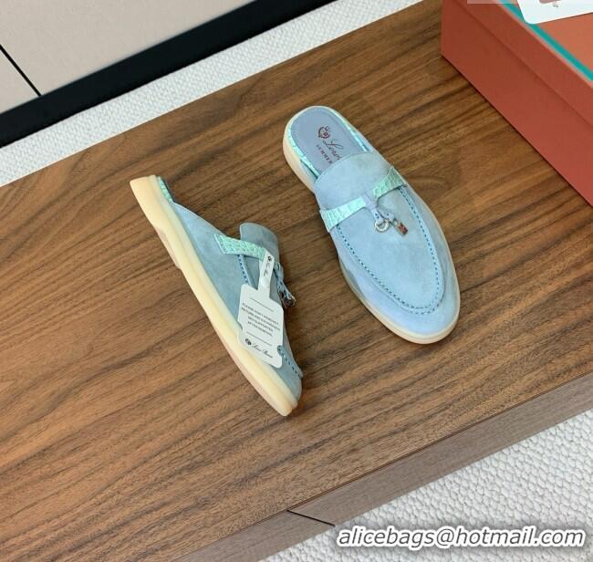 Super Quality Loro Piana Charms Walk Babouche Loafer in Suede LP061920 Light Blue 2025