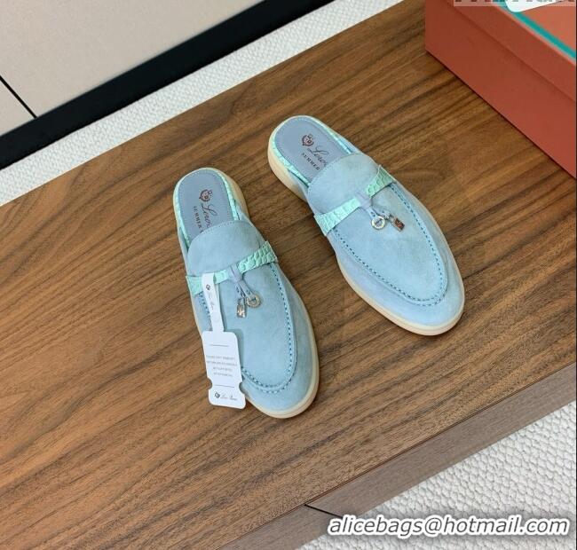 Super Quality Loro Piana Charms Walk Babouche Loafer in Suede LP061920 Light Blue 2025