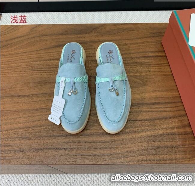 Super Quality Loro Piana Charms Walk Babouche Loafer in Suede LP061920 Light Blue 2025