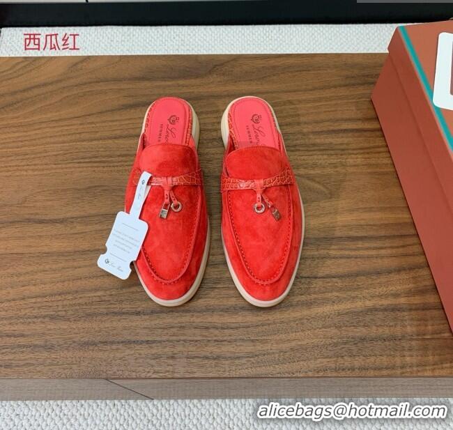 ​Famous Brand Loro Piana Charms Walk Babouche Loafer in Suede LP061921 Red 2025