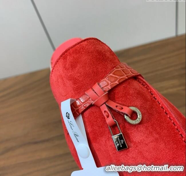 ​Famous Brand Loro Piana Charms Walk Babouche Loafer in Suede LP061921 Red 2025