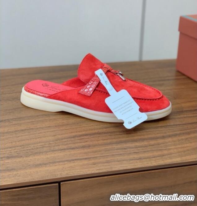 ​Famous Brand Loro Piana Charms Walk Babouche Loafer in Suede LP061921 Red 2025
