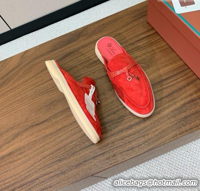 ​Famous Brand Loro Piana Charms Walk Babouche Loafer in Suede LP061921 Red 2025